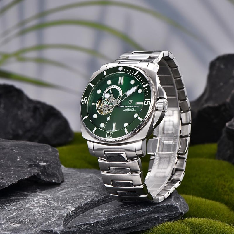 Pagani Design Automatic Men's Watch with Stainless Steel Bracelet and Sapphire Crystal - PD1736 Green - Image 3